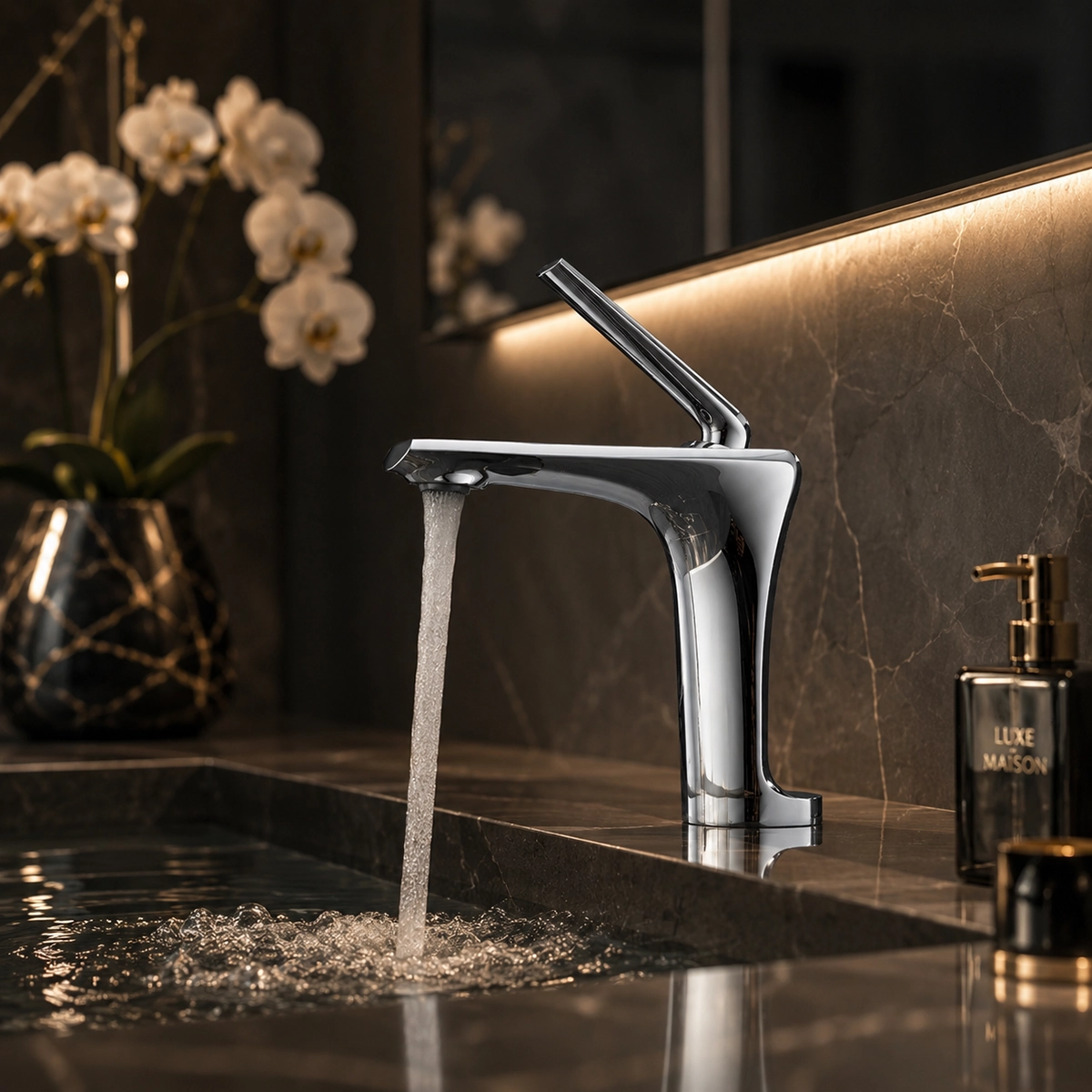 Détail robinet mitigeur lavabo chrome Cyrius